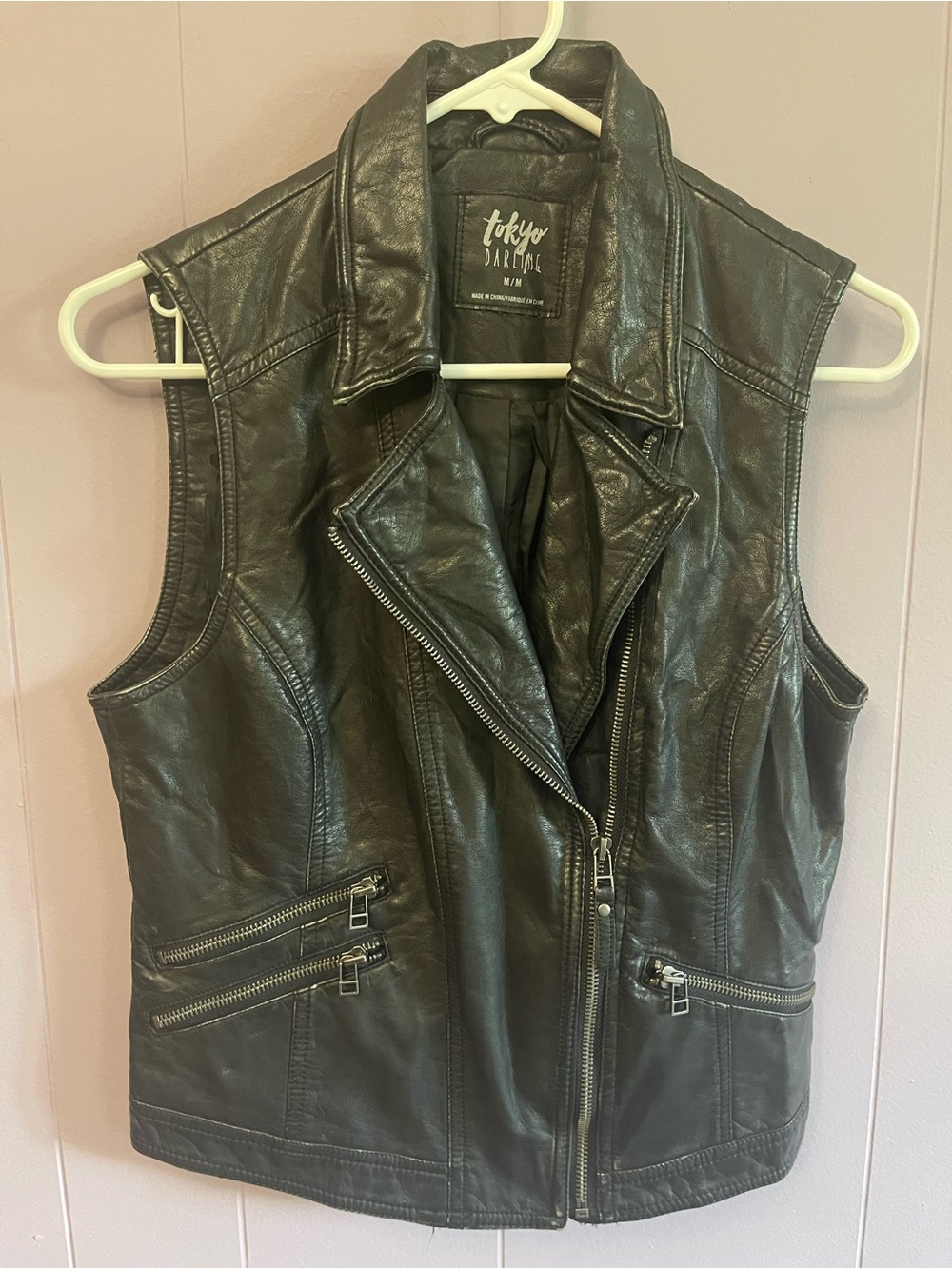 Darling Black Leather Moto Vest with Zip Pockets